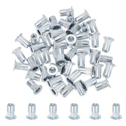 PATIKIL M4 Rivet Nuts, 50 Pcs Blue White Zinc Plating Knurled Flat Head Threaded Insert Nuts Metric Rivet Nut Assortment Kit for Automotive Furniture