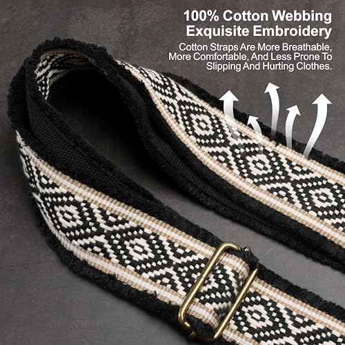 Nefelibata Purse Strap-2"Crazy Horse Leather Bag Strap Adjustable Replacement,Retro Jacquard Embroidery Crossbody Straps - color: Ethnic Diamond Grid