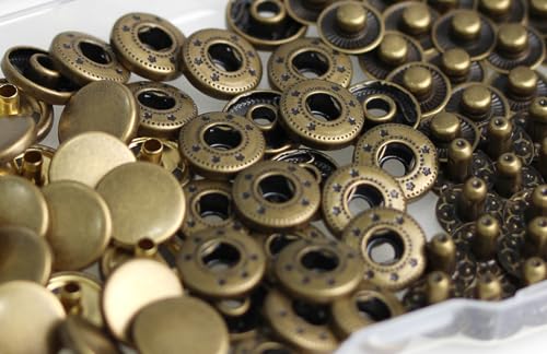 BetterJonny 24 Sets Heavy Duty Leather Snap Fasteners Kit, 12.5mm Metal Snap Buttons Press Studs Leather Rivets Snaps with 4 Setter Tools for Clothes Bracelet Jackets Jeans Antique Brass - color: Antique Brass, size: 12.5mm