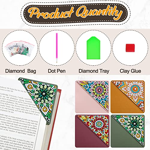 WIVICO 4Pcs Diamond Painting Bookmarks, Diamond Pearl Art Kits for Adults | DIY Diamond Dots Paint By Numbers Kit,Gifts for Book Lovers(Mandala)