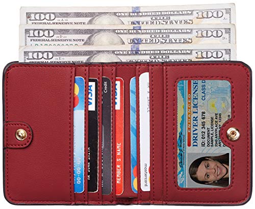 Toughergun Women’s Small Slim Leather Wallet with RFID Protection, Compact Bifold Mini Purse with Clear ID Window - color: 11 ReNapa Red Deep