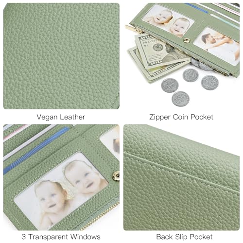 GOIACII Slim Wallets for Women Rfid Blocking Leather Wallet Green - color: C04 Green