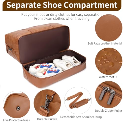 Faux Leather Weekender Bags for Women: Large Overnight Bags Travel Duffel Bag Carry On Shoulder Weekend Tote with Shoe & Laptop Compartment & Toiletry Bags for Airplane Traveling Gym, Brown - color: PU-Brown