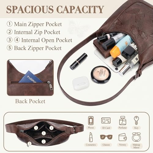 BELTANA Shoulder Bag for Women, Small Vegan Leather Butterfly Hobo Purse | Crescent Shoulder Purse, Top Handle Design, Lightweight, Underarm Style, Daily Travel & Shopping, Gift Choice - color: Coffee