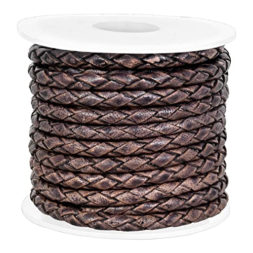 GENIQUE Real/Genuine Round Braided Leather Cord String Rope Folded, Leather Rope for Crafts, Jewelry Making, Necklace, Bracelets (3mm, Grey Distressed) - color: Grey Distressed, size: 3mm
