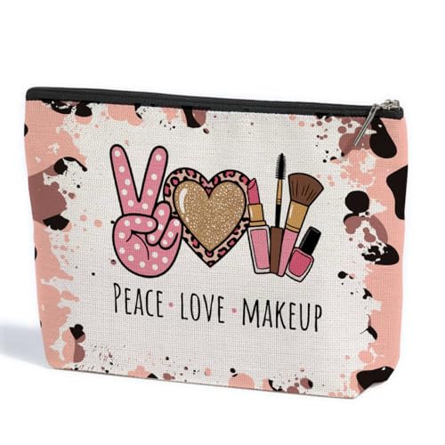 ZHAMEN Peace Love Makeup Bag, Leopard Print Portable Pouch Purse Travel Essentials Organizer Cosmetic Bags for Women, Roomy Travel Makeup Toiletries Accessories, Christmas Birthday Gifts for Women - color: Multicolor 1429