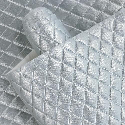 Diamond Quilted Pattern Artificial Faux Leather 11.8x53inch (30x135cm) Super Soft Craft Supplies Synthetic Leather DIY Hair Bows, Handbags and Craft Supplies (Silver) - color: Silver
