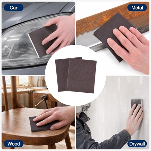 12Pcs 150Grit Double-Sided Sanding Sponges, Washable & Reusable | Handmade Sanding Blocks - Wet Dry Flexible Sandpaper Abrasive Brick Pads for Wood Drywall Metal Polishing, Yellow - size: 150Grit