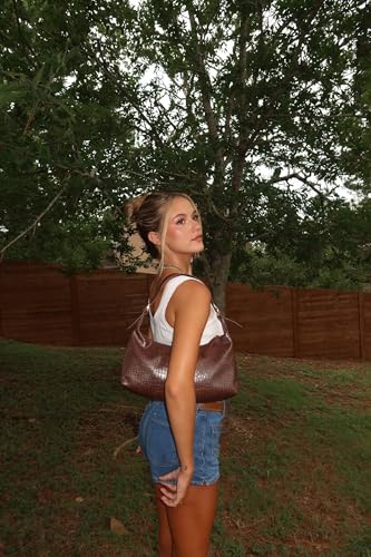 Montana West MEDIUM Shoulder Purses for Women Crescent Hobo Bags Trendy Purses - color: Crocodile Coffee