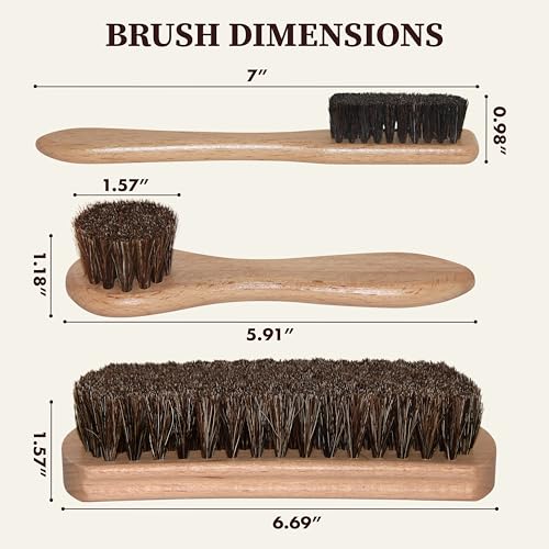 Lexol Horsehair Detailing Brush Set – Professional 3‑Piece Leather Cleaning & Care Kit for Bags, Shoes, Accessories, Upholstery & More – Soft, Scratch‑Free Natural Horsehair Brushes - style: 3pc Brush Set
