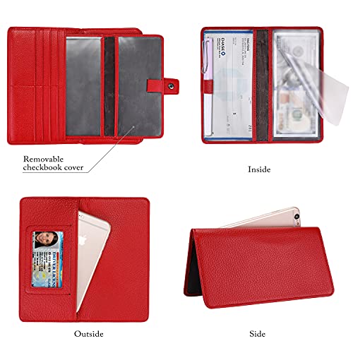 Itslife Womens Wallet,Large Capacity RFID Blocking Leather Wallets Credit Cards Organizer Ladies Wallet with Checkbook Holder - color: 1-Red