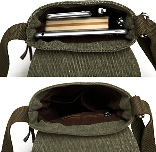 Berchirly Small Vintage Canvas Leather Messenger Crossbody Bag Pack Organizer - color: Army Green, size: Medium