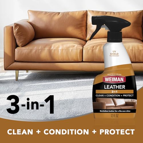 Weiman Leather Cleaner, Conditioner & Protector, Car Interior & Furniture | UV Protection from Cracking & Fading, All Finished Leather Surfaces, Auto, Sofas, Shoe, Bag & Jacket - size: 1 Pack (12 Fl Oz)