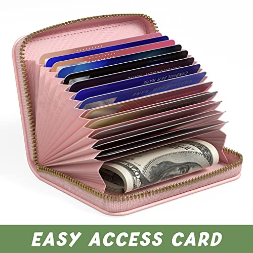 Credit Card Holder for Women, Small RFID Wallet Slim Leather Card Case - color: A-Pink, size: Keychain