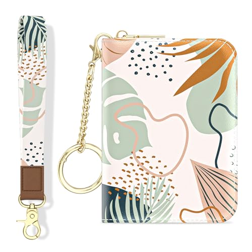 Credit Card Holder, Small RFID Wallet Slim Leather Card Organizer Case - color: B-Leaf, size: Wrist Strap