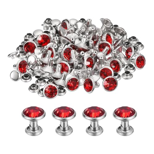 uxcell 60 Sets Rhinestone Rivets, 8mm Leather Rivets Crystal Rivets Stud Rapid Double Cap Rivets for DIY Leather Craft Fabric Clothes Belt Bags, Red - color: Red, size: 8mm