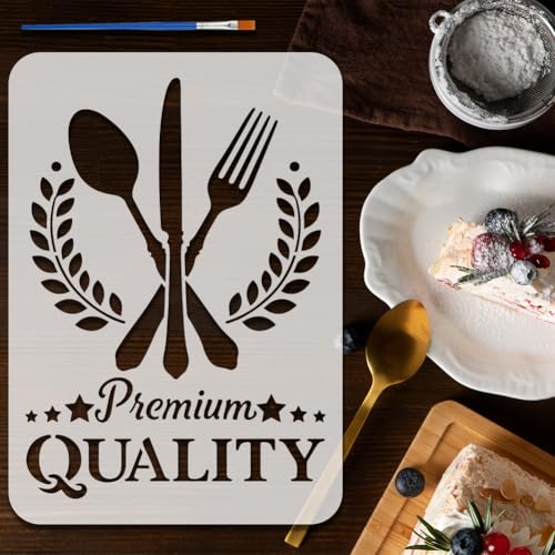FINGERINSPIRE Kitchen Tableware Stencils with a Brush 11.7x8.3Inch Knives Painting Stencils Forks Stencil Spoons Stencil Bay Leaves Template Kitchen Themes PET Template for Wood Floor Tile Wall DIY - color: Kitchen Tableware
