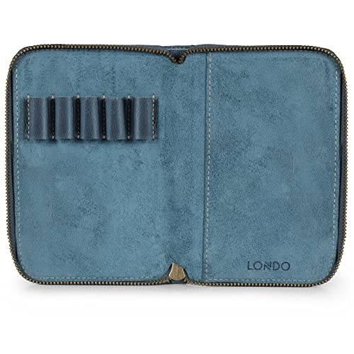 Londo Genuine Leather Padfolio – Portfolio Folder with Pencil Holder, Notepad & Zipper Closure for Business, Office & Travel - color: Blue