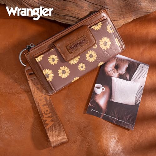 X Wrangler Western Wallet for Women Card Cases & Money Organizers Wristlet Wallet with Zipper Pocket - color: X Brown
