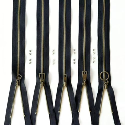 #5 Heavy Duty Metal Zipper 5 Pieces 1 Yard Long Each(Black/Copper Teeth) - color: Black/Copper Teeth