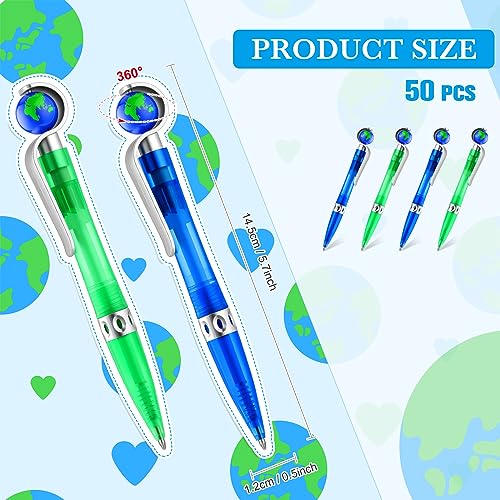 Teling 50 Pcs Earth Retractable Cute Globe Pens Bulk 1.0 mm Tellurion Shape Earth Day Black Ink World Ballpoint Pens for Adults Accessories Office Decoration Supplies