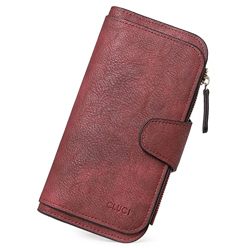 CLUCI RFID Wallet for Women Bifold Wallet with ID Window | Multiple Card Holder, Gifts for Women Birthday - color: 2 Two-toned Wine Red