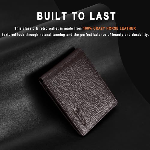 Travelambo Genuine Leather Wallet for Men with Gift Box - Handmade Bifold Stylish - Mens Wallets Rfid Blocking with 2 ID Windows - color: Lychee Brown