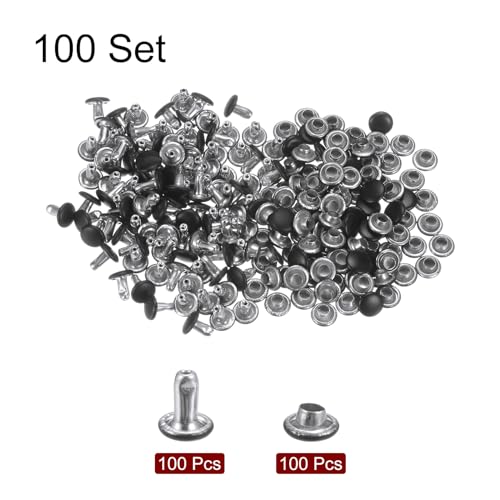 HARFINGTON 100 Sets 6mm x 6mm Metal Double Cap Rivets Snaps Studs Fasteners for Leather Craft DIY Repair Decoration, Matte Black - color: Matte Black, size: 6mm x 6mm