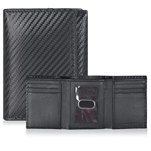 Trifold Leather Wallet for Men - RFID Slim Minimalist Front Pocket 6 Slots - color: Black Nappa/Carbon