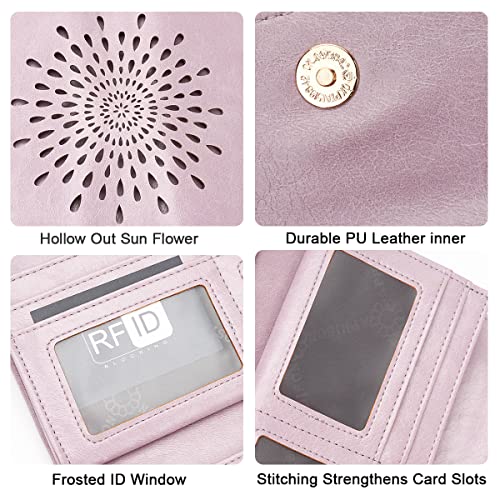 APHISON Womens Wallets RFID Blocking Leather Clutch Long Wallet for Women Card Holder Phone Organizer Ladies Travel Purse Hollow Out Sunflower Design Gift - color: D-purple