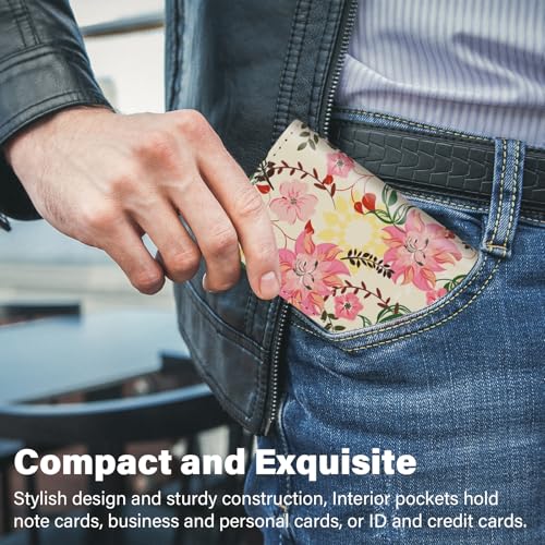 Business Card Holder，PU Leather Business Card Case Color Printing Pattern Card Holder Wallet，Pockets Magnetic Credit Card Holders for Men and Women - Red Yellow Flowers - color: Red Yellow