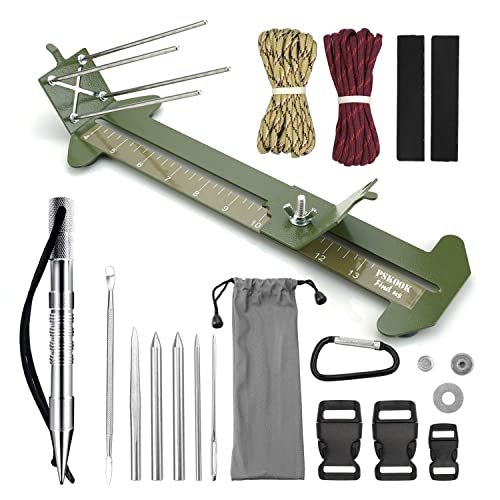 PSKOOK Paracord Bracelet Jig Kit, Adjustable Length Weaving DIY Craft Maker Tool, Lacing Needles and Smoothing Tool 6 Pack (FID with Marlin Spike) - color: *Army Green+SIX-PIECE