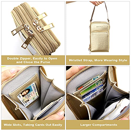 Crossbody Cellphone Purse Women Touch Screen Bag RFID Blocking Wallet Handbag Shoulder Strap - color: Gold-small, size: Small