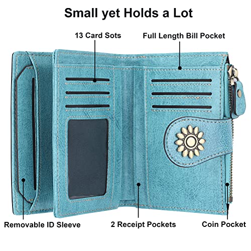 Womens Leather Wallet Small Compact RFID Blocking Credit Card Case Purse with Zipper Pocket | Small - color: Light Green