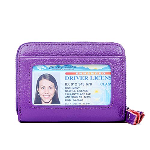 KALMORE Wallets for Women Genuine Leather Double Zipper RFID Blocking Purse with Coin Pocket - color: Purple