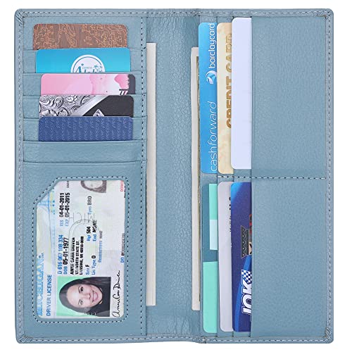 Ultra Slim Thin Leather Women Wallet RFID Blocking Credit Card Holder Bifold Long Ladies Billfold - color: 2- Light Blue