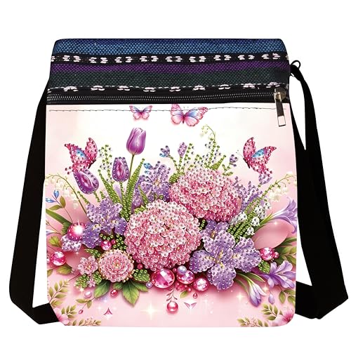 DDGYP Diamond Art Kits for Adults - DIY Diamond Painting Crossbody Bag | PU Leather Butterfly Purse, Craft Kits for Adults Women, Small Art Bag for Daily Use - color: Butterfly Flower 1