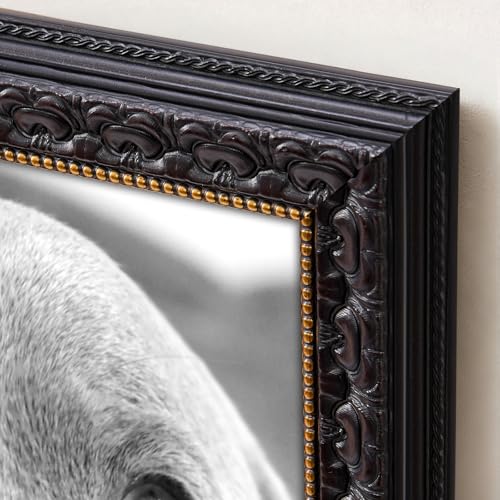 Ornate Black 8x10 Picture Frame with Raised Leaf Border | 8x10 picture frame for family photos and art prints; ornate black finish adds gallery contrast to home or office walls. - color: Black, size: 8 x 10 in