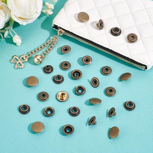 GORGECRAFT 100Pcs 25 Sets Leather Snap Fasteners 15mm Antique Bronze Metal Brass Marine Boat Cover Canvas Press Stud Button Snaps Fastener Kit for Fabric Bags DIY Craft Sewing Clothing