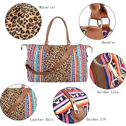 Weekender Bag Duffle Bag For Women Large Travel Tote Bag Overnight Weekend Bags With Shoulder Strap Cow Leopard Atzec… - color: Serape Leopard