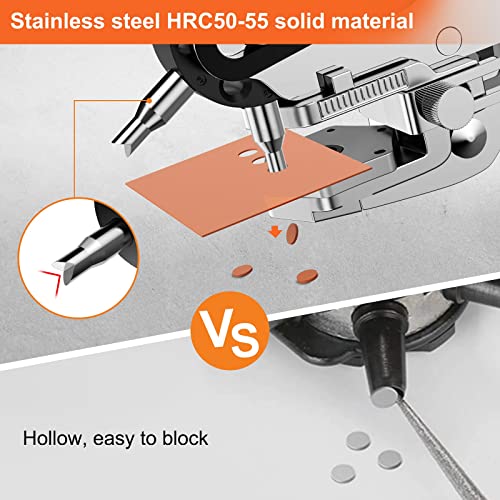 Preciva Hole Punch Plier, Revolving Punch Hole Tool with V-Shaped Cutting Edge Design, 6 Hole Sizes & 20cm Stainless Steel Ruler for Leatherr, Belts, Thin Iron Sheets, Paper Cards, Plastics & Fabrics - color: Orange