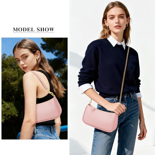 KKXIU Small Black Purse for Women, Cute Mini Shoulder Bag Zipper Closure | 2 Removable Straps, Retro Underarm Bags, Classic Crossbody Bag, Handbag for Women - color: Pink