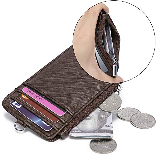 ID Badge Holder with Neck Lanyard PU Leather ID Badge Wallet Case with 1 ID Window, 4 Card Slots, 1 Side Zipper Pocket (Coffee) - color: Coffee