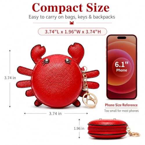 Crab Coin Purse Keychain Bag - Cat Change Pouch Small Cute Wallet Charms - color: A-red