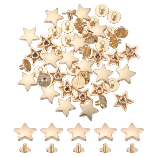 uxcell Metal Star Rivets Studs, Star Rivets Screw Nailhead Punk Rivets, Metal Leather Rivets for Leather Craft - color: Light Gold
