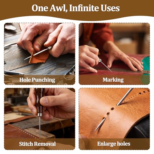 3PCS Awl Tool Set,3 Styles Wood Handle Leather Scratch Awl Tool for Punching Craft Repair,DIY Leather Sewing, Bookbinding,Crafts Wood - color: 3PCS