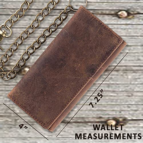 F&L CLASSIC RFID Blocking Mens Tri-fold Long Style Cowhide Leather Steel Chain Wallet,buffalo vintage leather - color: buffalo vintage leather