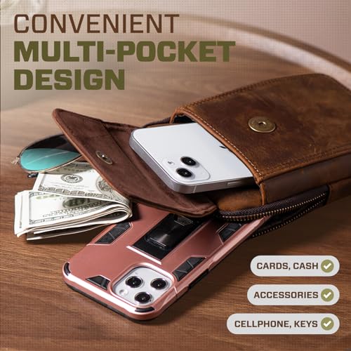 Small Genuine Leather Cell Phone Crossbody Purse Shoulder Bag for Women and Men, Leather Phone Holster with Belt Clip Belt Loop Travel Passport Pouch Messenger Bag Waist Bag (Coffee) - color: Coffee