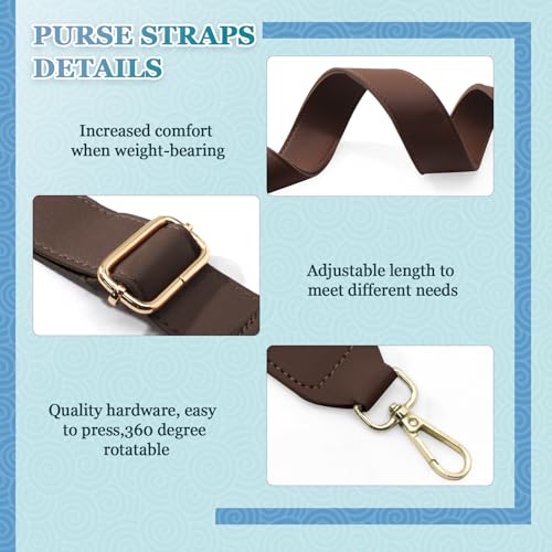 Dark Brown Leather Purse Strap Wide Adjustable Shoulder | Handbag Replacement, Crossbody Compatible, Swivel Clasps, 33~55 inch - color: Brown-2