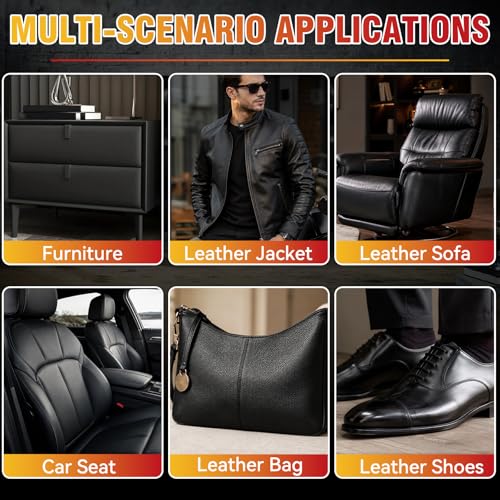 Black Leather Repair Kit, Vinyl Repair Kit Repairs Scratches, Cracks, Holes on Car Interiors, Furniture, Jacket, Sofa, Car Seat, Couch, Purse, Faux, Genuine Leather with Super Easy Instructions